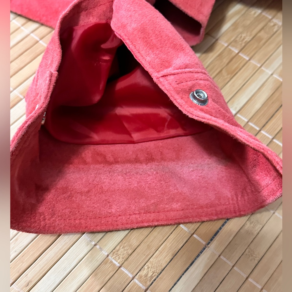 Beautiful Vintage Coral Genuine Suede Leather Snap Closure Jacket Size XL - Picture 7 of 7